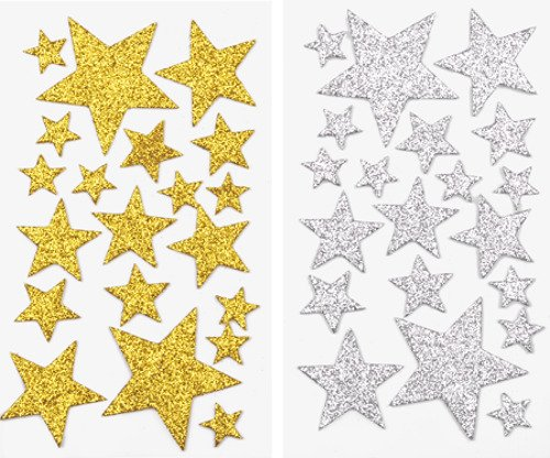 Moosgummi Glitter-Sterne gold und silber