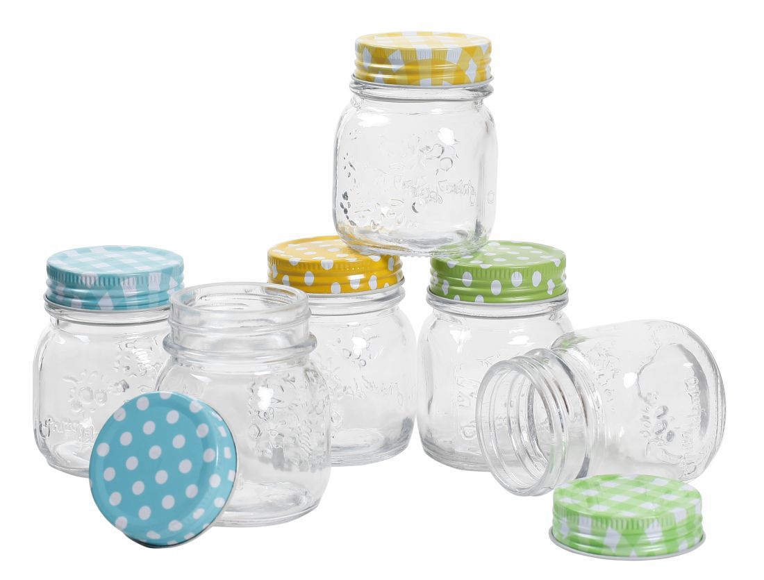 Konfitürenglas Set 150 ml mit buntem Deckel